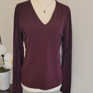 Marled Merlot Fitted Long Sleeve Blouse